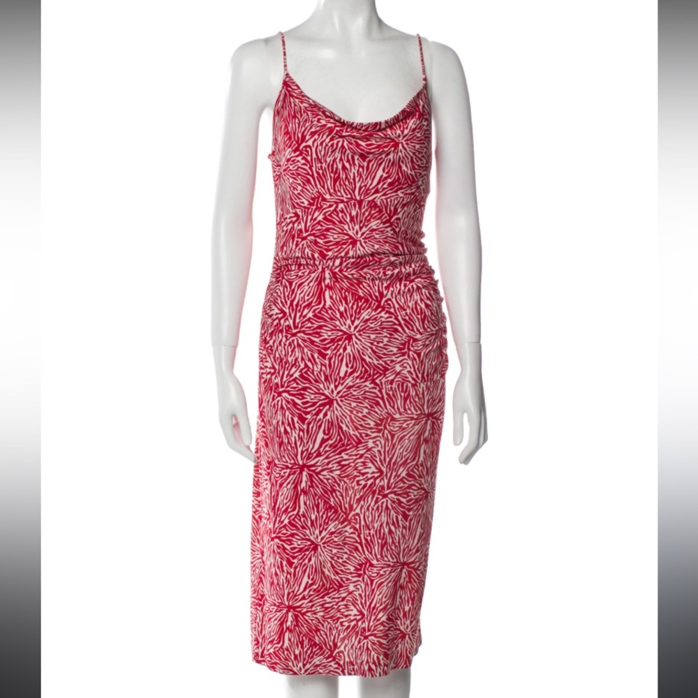 Diane Von Furstenberg Red and White Spaghetti Strap Slip Dress